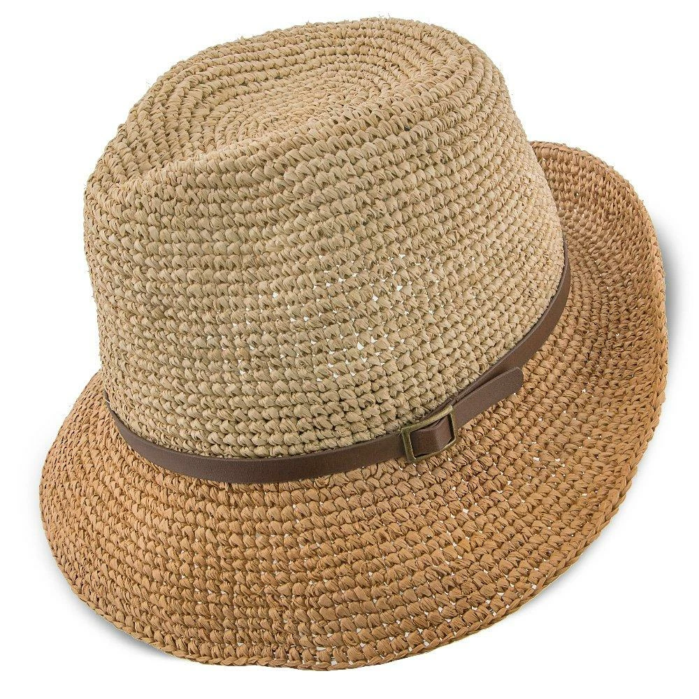 Manu - Scala LR687 Tea Crocheted Raffia Straw Fedora Hat 5 Manu - Scala LR687 Tea Crocheted Raffia Straw Fedora Hat - Image 3
