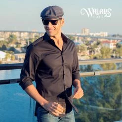 Oxford - Walrus Hats Navy/Green Houndstooth Polyester 8 Panel Newsboy Cap -fashionablehats Sales Shop H3005 NVYGRN mo m2