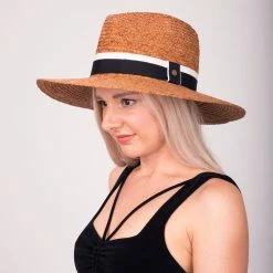 South Beach - Walrus Hats Natural Raffia Straw Fedora Hat -fashionablehats Sales Shop H4003 NATBLK mo f1