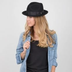 Layover - Walrus Hats Center Dent Wool Felt Fedora Hat -fashionablehats Sales Shop H7023 BLK mo f1