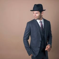 Layover - Walrus Hats Center Dent Wool Felt Fedora Hat -fashionablehats Sales Shop H7023 BLK mo m2