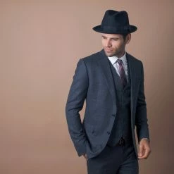 Layover - Walrus Hats Center Dent Wool Felt Fedora Hat -fashionablehats Sales Shop H7023 BLK mo m3