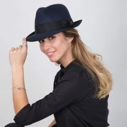 Layover - Walrus Hats Center Dent Wool Felt Fedora Hat -fashionablehats Sales Shop H7023 NAVY mo f1
