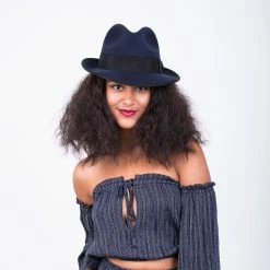 Layover - Walrus Hats Center Dent Wool Felt Fedora Hat -fashionablehats Sales Shop H7023 NAVY mo f2