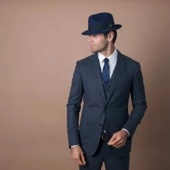 Layover - Walrus Hats Center Dent Wool Felt Fedora Hat -fashionablehats Sales Shop H7023 NAVY mo m2