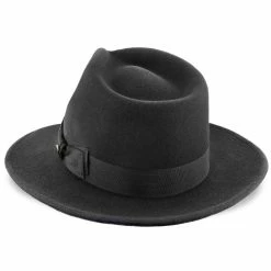 Imperial - Walrus Hats White Center Dent Wool Felt Fedora Hat -fashionablehats Sales Shop H7028 BLK 4b