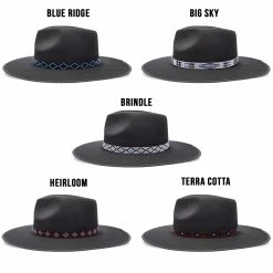 Walrus Hats Castle Black W/ Western Bands Wool Fedora Hat -fashionablehats Sales Shop H7046SUNBODYBANDSBLACK1