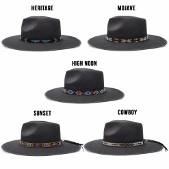 Walrus Hats Castle Black W/ Western Bands Wool Fedora Hat -fashionablehats Sales Shop H7046SUNBODYBANDSBLACK2