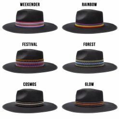 Walrus Hats Castle Black W/ Festival Bands Wool Fedora Hat -fashionablehats Sales Shop H7046WALRUSBANDS BLACK2