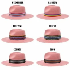 Walrus Hats Castle Pink W/ Festival Bands Wool Fedora Hat -fashionablehats Sales Shop H7046WALRUSBANDS PINK2