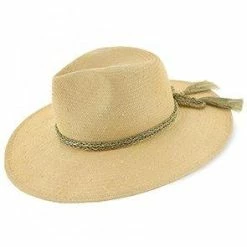 Palmara - Brooklyn Tea Straw Pinch Front Fedora Hat W/ Metallic Band - BKN1510