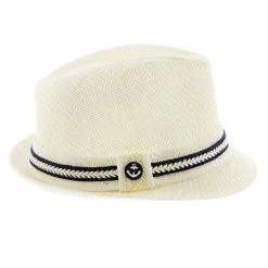 Starboard - Tropical Trends LS208 Paper Braid Straw Fedora Hat W/ Anchor Button Hat Pin -fashionablehats Sales Shop h ls208 black 3