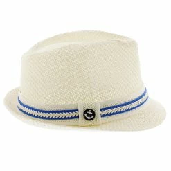 Starboard - Tropical Trends LS208 Paper Braid Straw Fedora Hat W/ Anchor Button Hat Pin -fashionablehats Sales Shop h ls208 blue 3