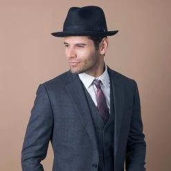 Layover - Walrus Hats Center Dent Wool Felt Fedora Hat -fashionablehats Sales Shop h7023 blk mo m2 d18e938c e561 4385 b546 fb0ef324da04