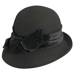 The Kinsey - Scala LF170 Black Wool Felt Cloche Hat W/ Velvet Bow & Adjustable Drawstring 3 The Kinsey - Scala LF170 Black Wool Felt Cloche Hat W/ Velvet Bow & Adjustable Drawstring
