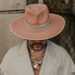 Walrus Hats Castle Pink W/ Festival Bands Wool Fedora Hat -fashionablehats Sales Shop walrus castle hat h4051pink 5 square